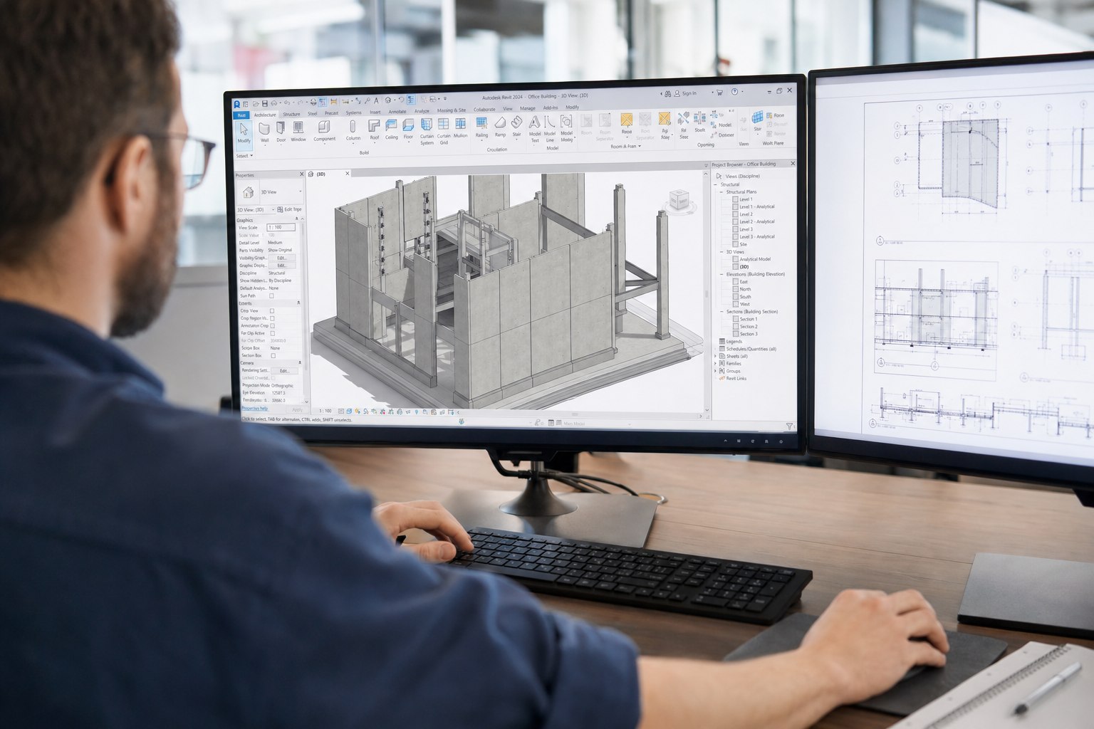 Engineer modeling precast structures in Revit BIM